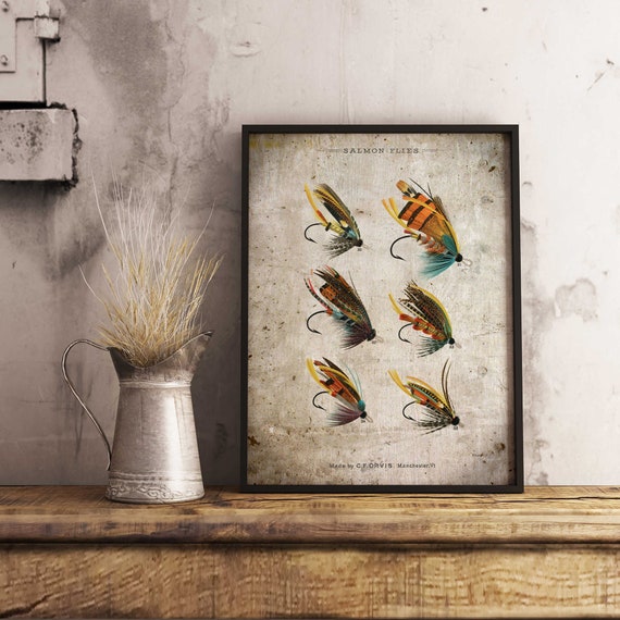 Salmon Fly Fishing Flies Hooks Illustration Vintage Fishing Wall Art Print  Fish Picture Fish Print Fish Art Fish Poster VP1270 