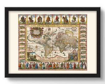 Vintage World Map 1 - Antique World Map - Vintage Wall Atlas - Historical Art - History Print - Office Decor - Office Print - Map Art VP1217