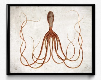 Stampa vintage di pesce polpo 22 - Poster di polpo - Arte di polpo - Stampa di polpo - Decorazione per la casa - Arte per la casa - Arte per ufficio - Decorazione per ufficio VP1115