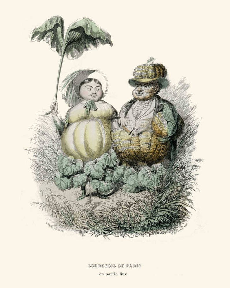 Kitchen Humor Vintage Print 5 Pumpkin People Vegetables Etsy