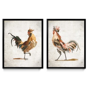 Rustic Farmhouse Roosters Vintage Print Set of 2 - Farmhouse Rooster Poster - Chicken Art - Vintage Farm Home Decor - Kitchen Art - VP1298