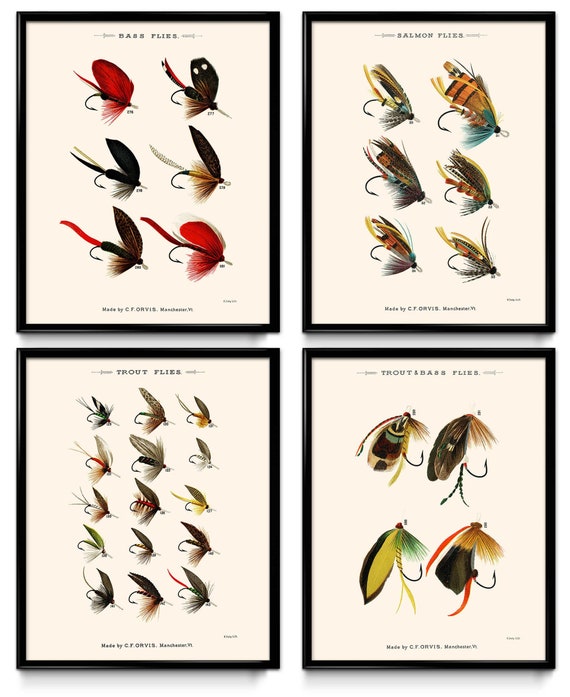 Fly Fishing Set of 4 Flies Hooks Illustration Vintage Fishing Wall Art Fish  Picture Fish Print Fish Art Fish Poster VP1273 -  Canada