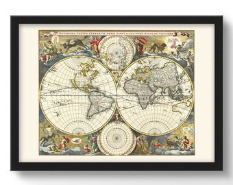 Vintage World Map 2 - Antique World Map - Vintage Wall Atlas - Historical Art - History Print - Office Decor - Office Print - Map Art VP1218