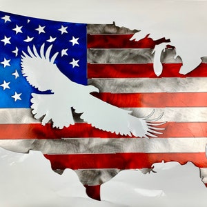American Flag Metal Sign, Man Cave Military Gift, Bald Eagle Wall Decor, USA Eagle Flag,Metal Art Patriotic American Flag