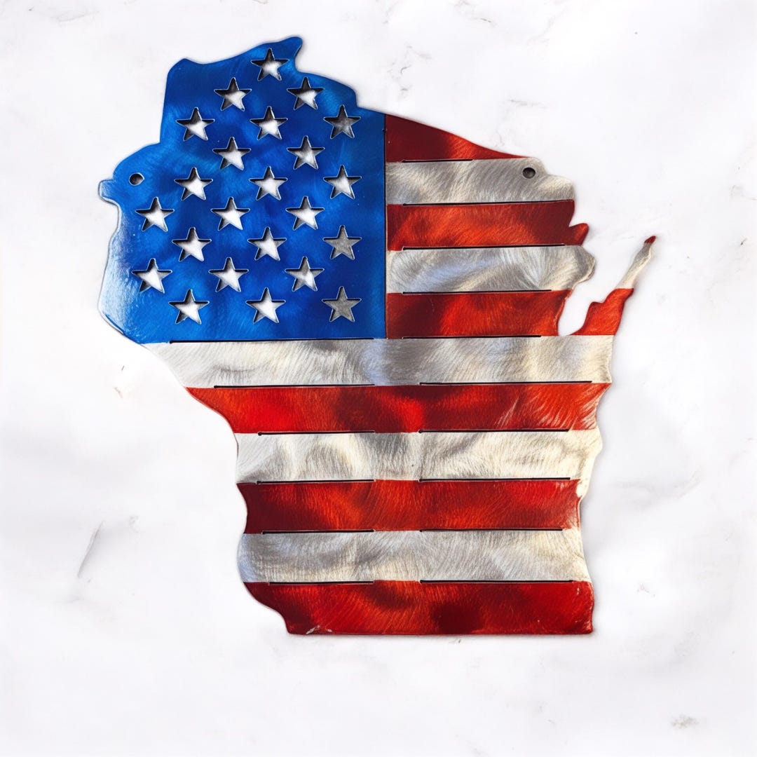 Wisconsin “state” Silhouette Metal American Flag - Etsy