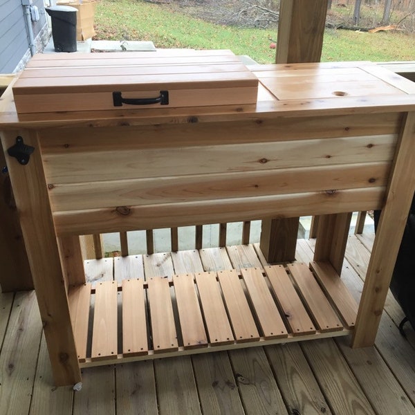 Outdoor Cedar Bar with Built-In Cooler and Bottom Shelf - Perfect for Outdoor Entertaining!