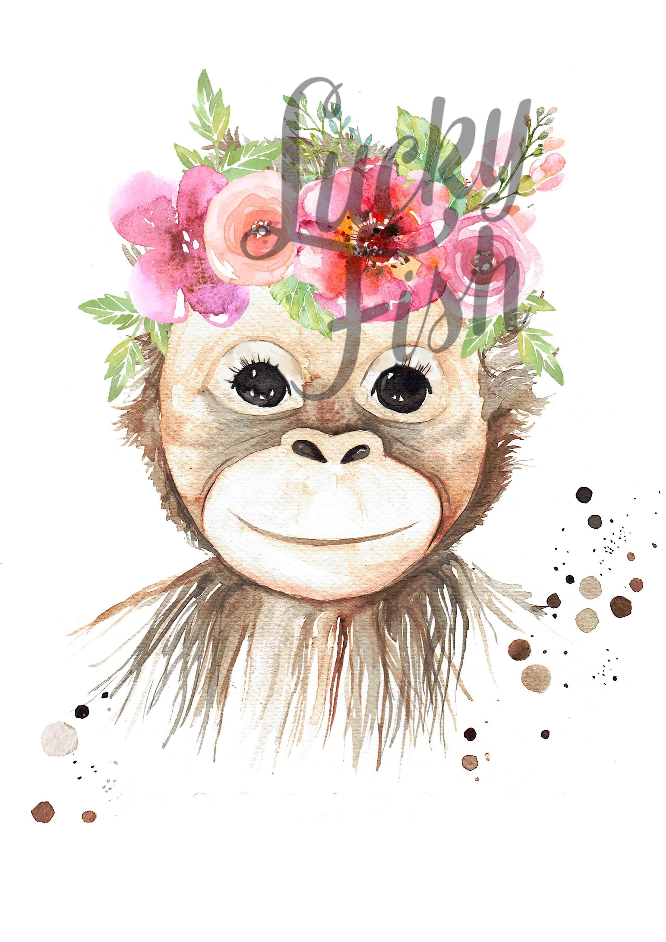 Baby Monkey With Flower Crown Print