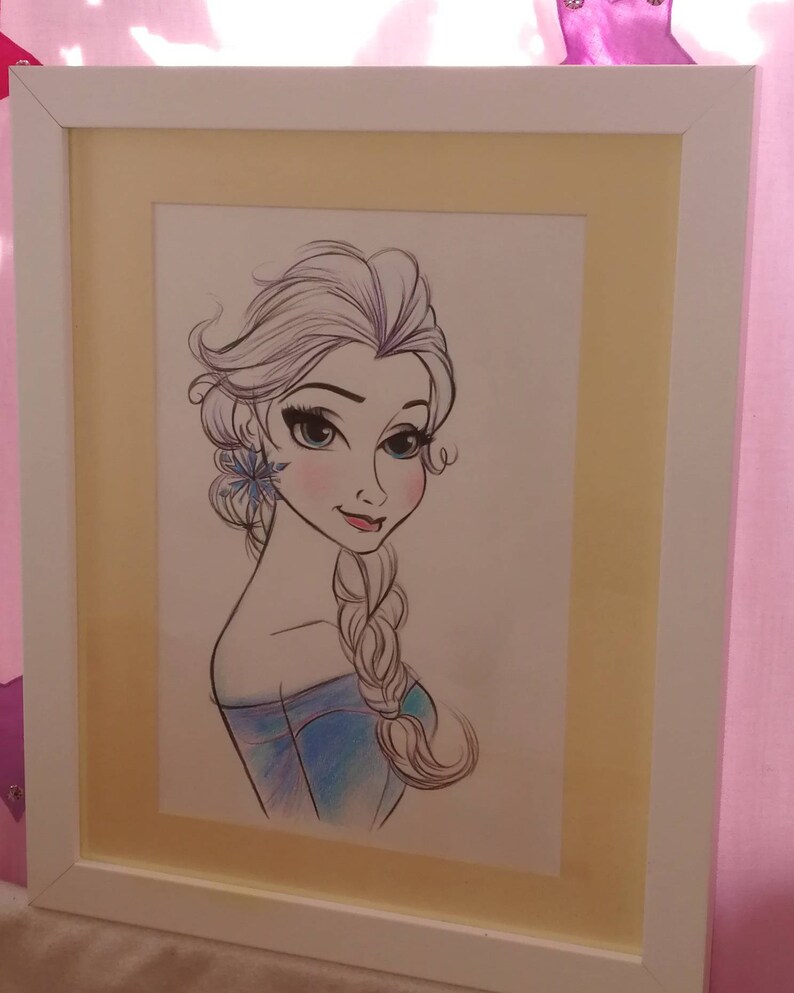 Disney Style Made To Order Princess Elsa Drawing Wall Art Bespoke Disney S Frozen Elsa Drawing By Artist Candace Bedroom Decor Drawing Illustration Pencil Lifepharmafze Com