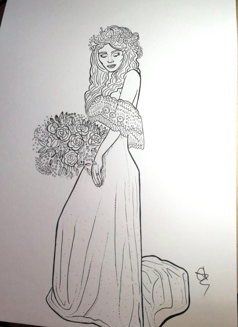 Custom Made Colour In My Wedding Day Portrait Drawing Colour Me In Bridal Portrait Drawing Custom Made Colouring Page