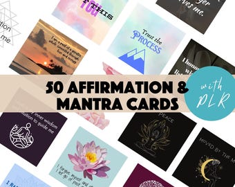 50 Affirmation & Mantra Cards digital download with PLR, Canva template with positive affirmations