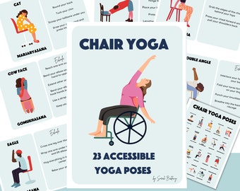 Flashcards de yoga sur chaise : 25 poses imprimables, DPP/MRR (PDF, modèle Canva)