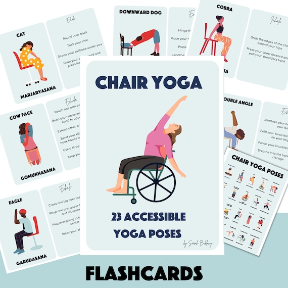 Chair Yoga Flashcards: 25 Printable Poses, PLR/MRR (PDF, Canva Template)