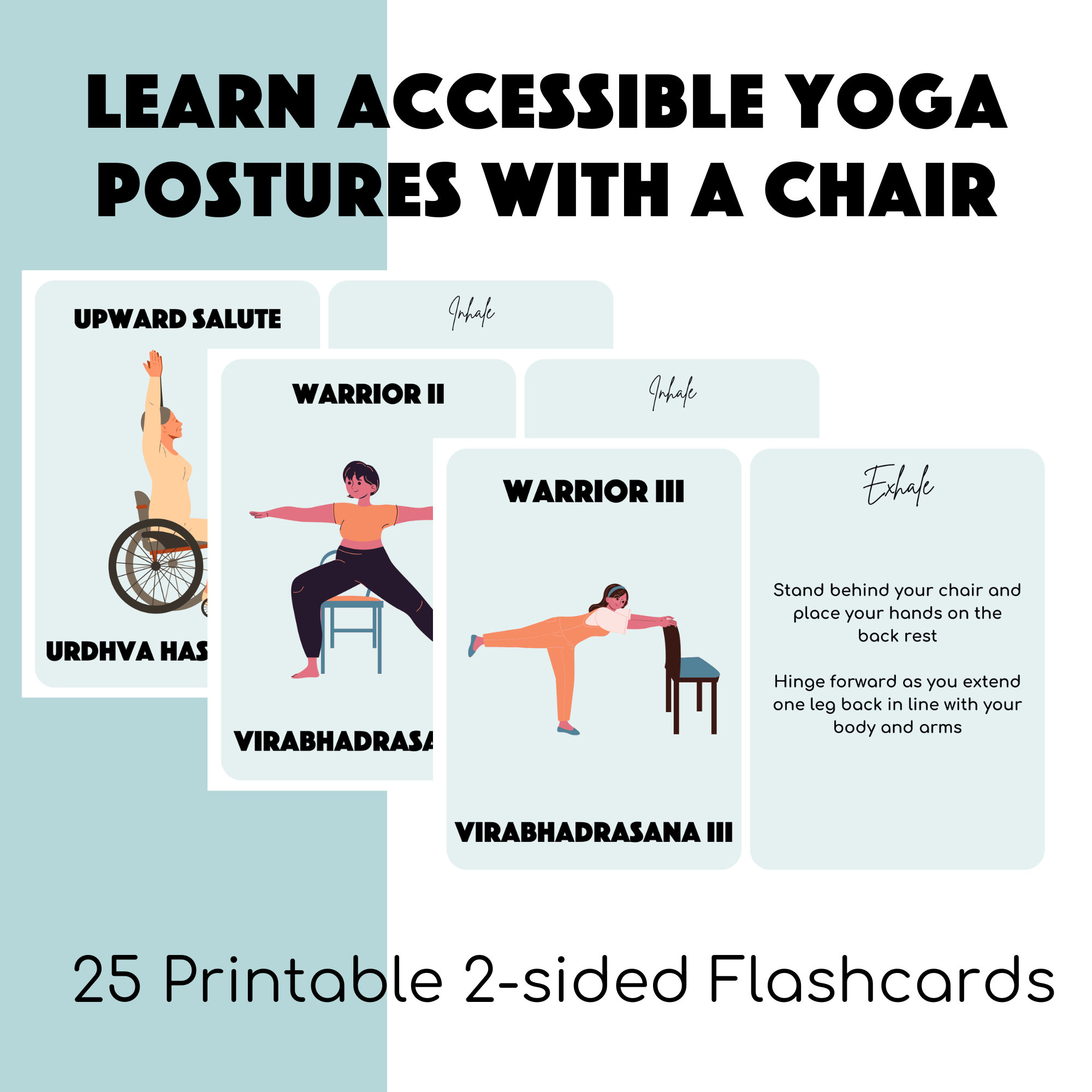 Chair Yoga Flashcards With PLR - 25 Printable PDF 2-sided Cards to ...