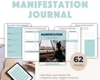 62-Page Manifestation Journal: Daily Mindfulness, Affirmations (Digital Download)