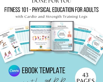Fitness Tracker Journal: Cardio, Strength Training, Goals (Canva Template w/PLR) (Digital Download)