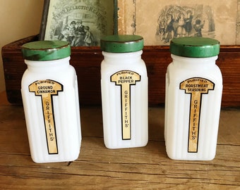 Vintage Griffith's Milk Glass Spice Jars - Etsy