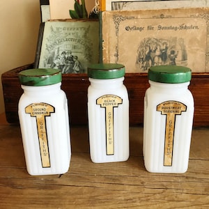 Griffith's milk glass spice jars hotsell