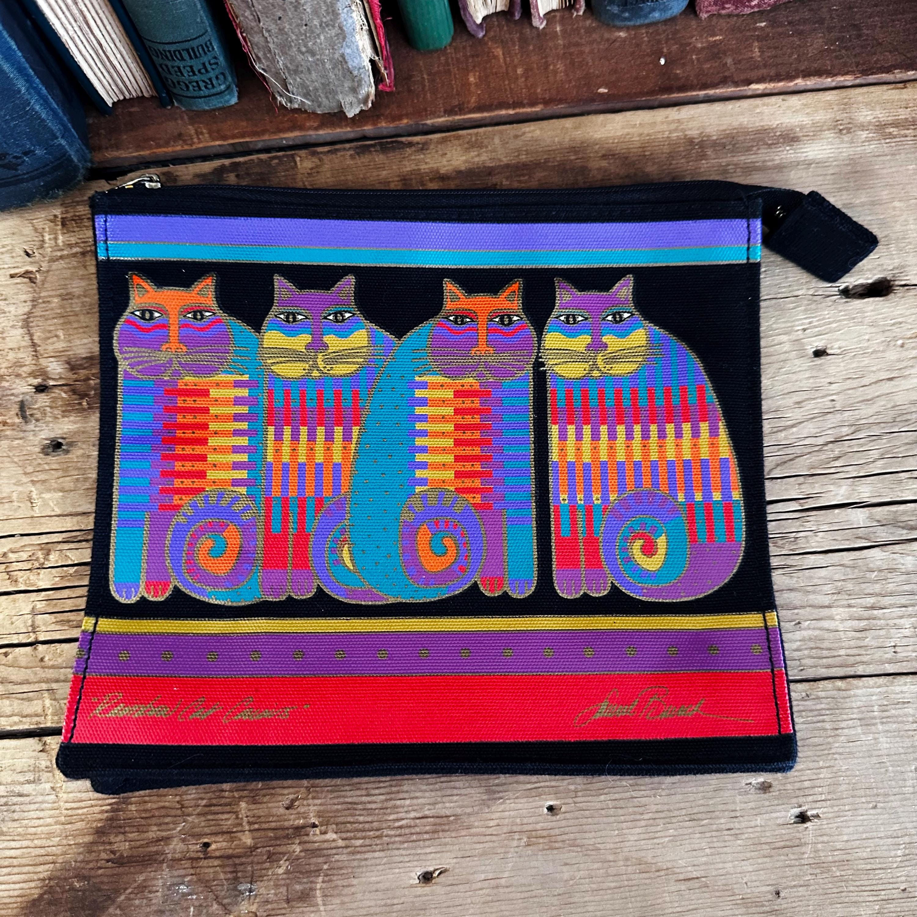 Vintage Laurel Burch Canvas Zippered Bag, 1988 Rainbow Cat  display picture 2