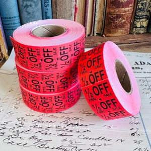 Rouleau vintage d&#39;autocollants à prix réduit : étiquettes de vente au détail rouges, fourniture de journaux indésirables