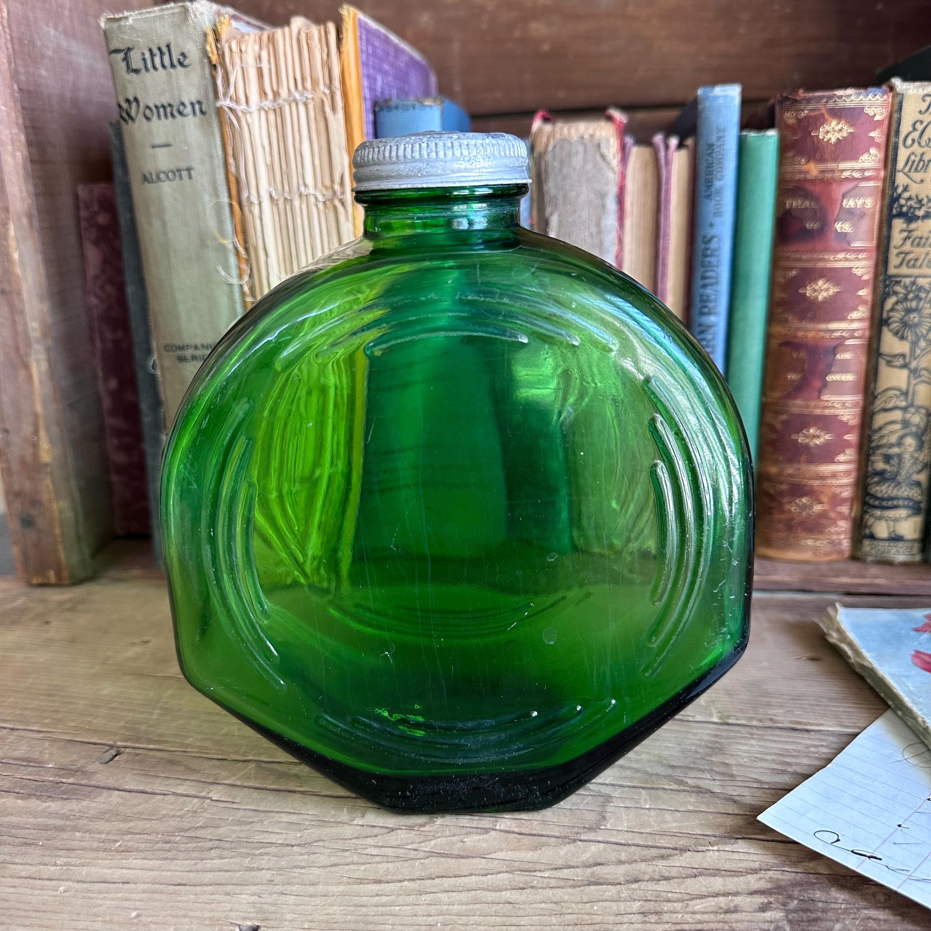Vintage Green Glass Water Bottle - Etsy