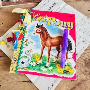 Vintage Altered Children's Book Journal, My Little Pony Ring-Bound Notebook, Junk Journal Scrapbook Album
