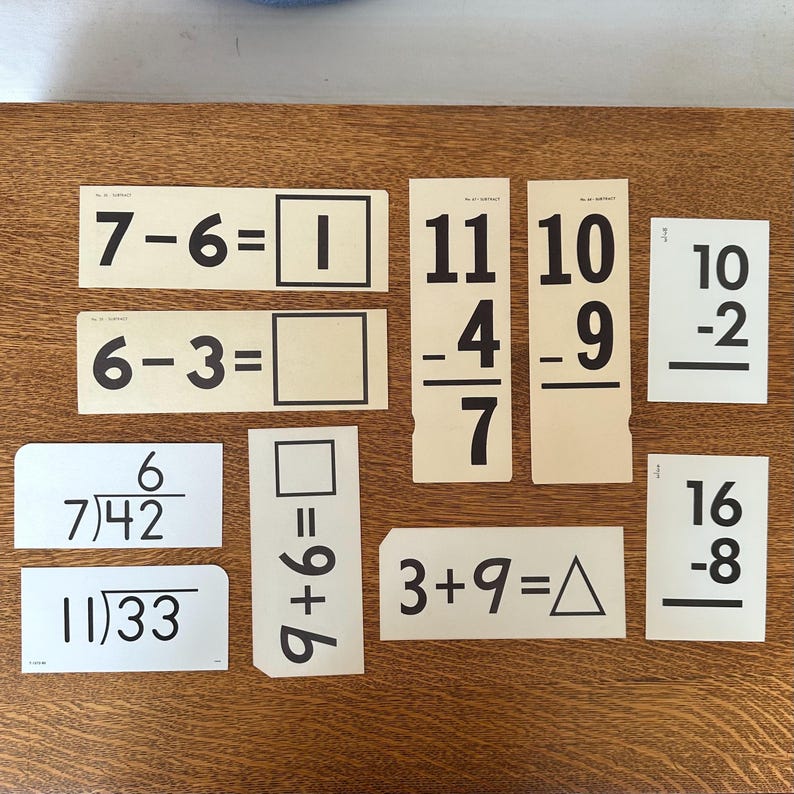 10 Pcs Vintage Mixed Flash Cards Set, Ideal Mathematical Math Cards ...