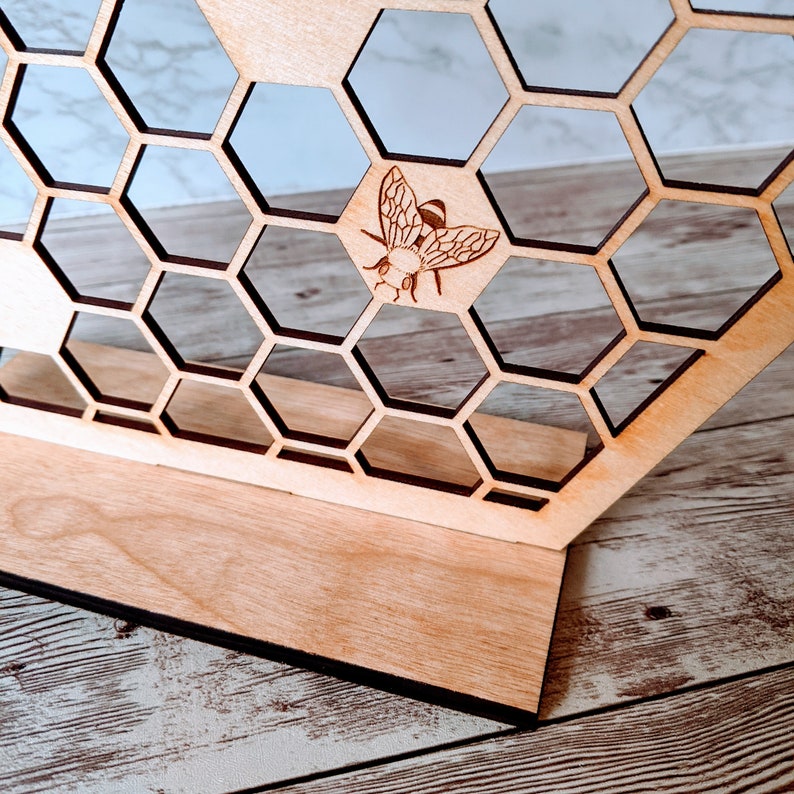 Wooden Honeycomb Bee Earring Stand, Jewelry Organizer image 3