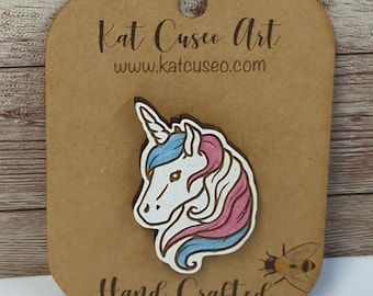 Laser Cut Wooden Hand-painted TRANSGENDER Unicorn Pin