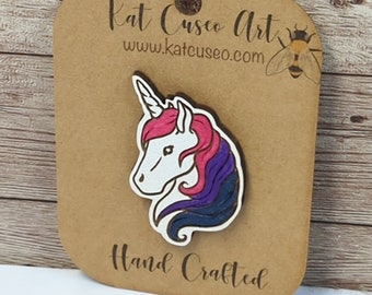 Laser Cut Wooden Hand-painted BISEXUAL Unicorn Pin