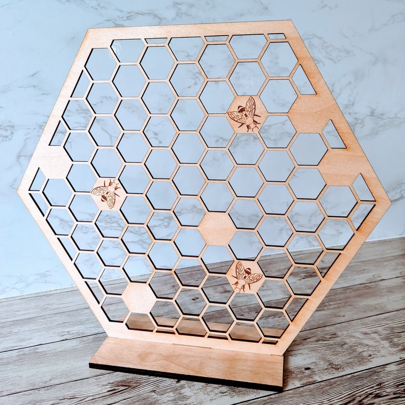 Wooden Honeycomb Bee Earring Stand, Jewelry Organizer image 1