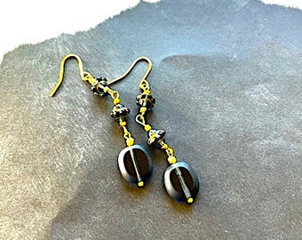 Vintage Long Indigo and Gold Earrings