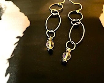 Long Silver Borealis Bead Earrings