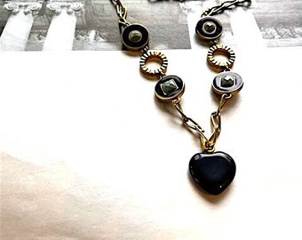 Black Obsidian Heart with Fun Vintage Chain