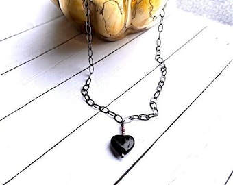 Delicate Black Heart Necklace