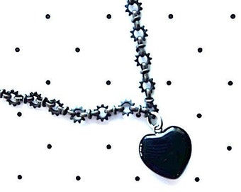 SALE! Black Obsidian Heart with Metal Gasket Chain (was 36.00)