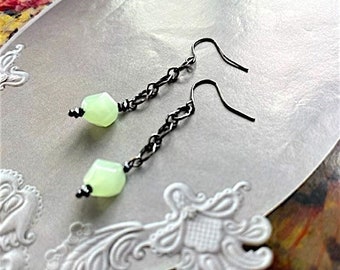 Vintage Green Glass  and Chain Earrings