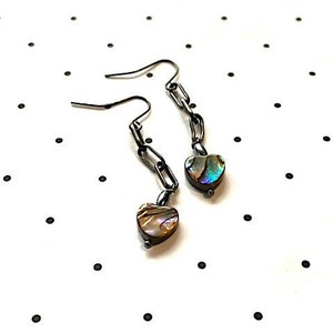 SALE! Abalone Shell Heart Earrings with Vintage Chain (Was 34.00)