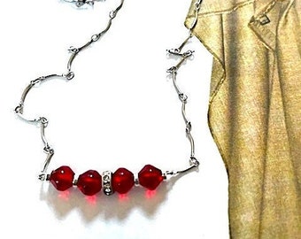 Red Glass with Vintage Silver Chain Necklace