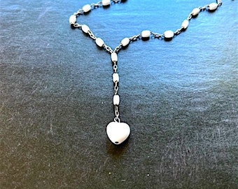 Long Delicate White Heart with Vintage Chain Necklace