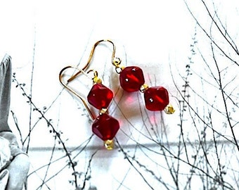 Red Glass with Gold Earrings