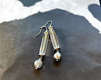 Long Vintage Acrylic with Sparkle Etched Bead Earrings