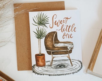 Boho Baby Shower Card, Baby Greeting Card, New Parents Card, Baby Shower Card, Sweet Little One, Rattan Nursery, Greeting Cards, Paper