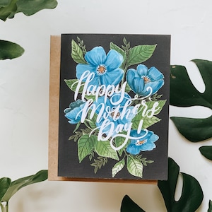 Blue Floral Happy Mother&#39;s Day Card,  Mother&#39;s Day Greeting Card, Floral Mother&#39;s Day Card, Greeting Card, Paper, Mother&#39;s Day