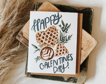 Happy Galentines Day Waffle Card, Breakfast Galentine, Galentines Day, Greeting Card, Paper