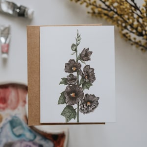 黒タチアオイのグリーティング カード、秋の花、タチアオイ、秋の挨拶、秋のカード、水彩画、秋、グリーティング カード