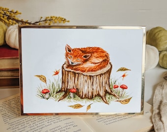 Sleepy Fox Watercolor Print