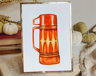 Vintage Thermos Watercolor Print