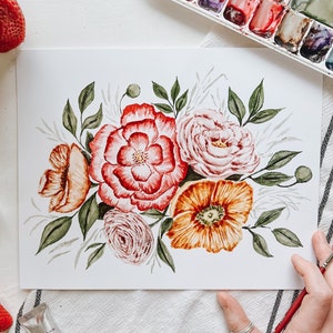 Colorful Watercolor Bouquet Print, Watercolor Rose Painting, Floral Art Print, Watercolor Florals, Floral Wall Art, Art Print