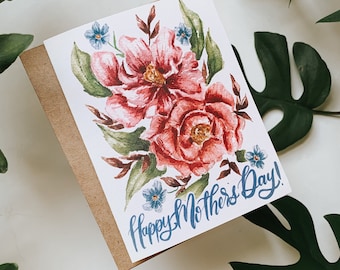 Peonies Happy Mother's Day Card,  Mother's Day Greeting Card, Floral Mother's Day Card, Greeting Card, Paper, Mother's Day