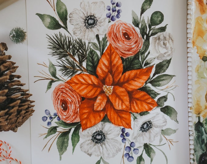 Featured listing image: Poinsettia Bouquet Art Print